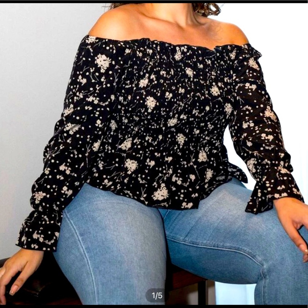 Black | 2XL | Flower Print Peplum Blouse | Shein